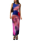 Sleeveless Backless Maxi Dress Women 2022 Summer Bodycon Elegant Sexy Tie Dye Outfits Ladies Birthday Party Club Sundress