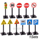 Marumine Traffic Road Sign Light Lamp Block Brick City Street View Accessories Signpost Barrier Speed Limit Indicator Warning