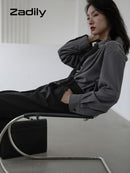 Zadily 2022 Summer Minimalist Long Sleeve Button Up Shirt Women Korean Style Solid Tie Oversize Shirts Blouse Loose Clothes Tops