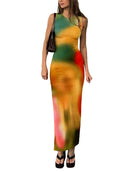 Sleeveless Backless Maxi Dress Women 2022 Summer Bodycon Elegant Sexy Tie Dye Outfits Ladies Birthday Party Club Sundress