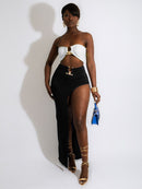 Hugcitar Sexy Strapless Crop Tube Top High Waist Slit Maxi Dress 2 Pcs Suits 2022 Fall Women Fashion Streetwear Vestido Y2K
