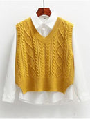 Vest Women Solid Short Loose Trendy Korean Style Sleeveless Knitted V-Neck All-match Female Coats Simple Leisure Outwear ZY5117