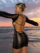 Tassel Cut Out Long Sleeve Dress Women Y2K Mini Backless Bodycon Female Dresses 2022 Summer Sexy Party Club Ladies Vestidos