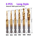 1-6pc M3 M4 M5 M6 M8 M10 Tap Drill Bits 1/4 Hex Shank Machine Hand Taps Titanium Coated HSS Drilling Tap Bits Thread Screw Tools