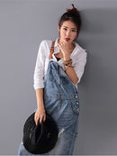 Women Loose Denim Dress Ladies Bleached Holes Denim Dress Female Spaghetti Strap Ripped Vintage Denim Dresses