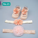 Infant Newborn Baby Girls 3Pcs/Set Slipper Socks Headband Gift Foot Socks Lace Crown Hair Band Accessories Photo Props Meias