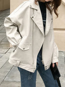 Sungtin Faux Leather Jacket Women Casual PU Loose Motorcycle Jackets Female Streetwear Oversized Coat Korean Chic New Spring