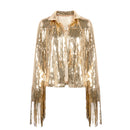 Women's Tassel Sequin Jacket 2022 Autumn Winter Streewear Rock BF Retro Long-sleeved Silver Reflective Jacket Women Outwear Tops