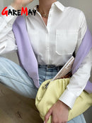 Green Women's Oversize Shirt White 100% Cotton Long Sleeve Loose Basic Top Spring Elegant Beautiful Blouses New 2022 for Women