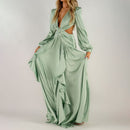 Ellafads Woman Dress High Waist V-neck Women&
