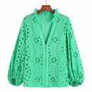 Embroidery Women Blouse Summer 2022 New Fashion Long Sleeve Female Smock Shirt Top Clothing Wears