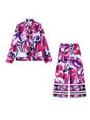 TFMLN 2022 Summer Women 2PCS Print Blouses+Skirts Set New Turn Down Collar Long Sleeve Tops High Waist Dress Girl Outfits