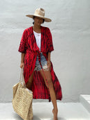 Fitshinling Summer Vintage Kimono Swimwear Halo Dyeing Beach Cover Up With Sashes Oversized Long Cardigan Holiday Sexy Covers