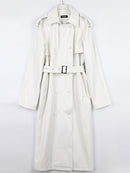 Lautaro Autumn Extra Long Oversized Black Faux Leather Trench Coat for Women Long Sleeve Belt Double Breasted Loose Fashion 2021