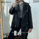 CHICLAZA Women 2022 Spring Fashion Black Faux Leather Jacket Ladies Casual Zipper Biker Coat Female Autumn Loose Couple Outwear