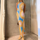 Sleeveless Backless Maxi Dress Women 2022 Summer Bodycon Elegant Sexy Tie Dye Outfits Ladies Birthday Party Club Sundress