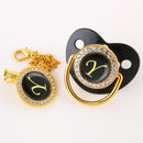 Black Bling Baby Pacifier And Clip Alphabet Letter M Infant Pacifier Gold Letter Unique Name Initials Baby Shower Gift