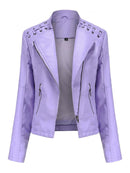 Autumn Winter Pu Faux Leather Jackets Women Long Sleeve Zipper Slim Motor Biker Leather Coat Female Outwear Tops