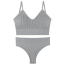 Women Seamless Bra Set Sexy Thong Low Waist Panties Wire Free Bra Bralette Lingerie Brassiere Cotton Female Underwear Set