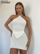 Nibber Sexy Knit 2 Two Piece Sets Women Diamond Lace Top Skinny Elastic Force Mini Skirts Suits Summer Female Club Outfits Y2K