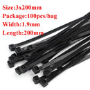 Self-locking plastic nylon tie 100PCS/bag black Zip wraps strap nylon cable tie set 3*100 fastening ring 3X200 Loop Wire Wrap