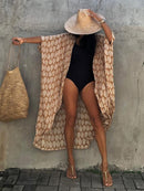 Fitshinling Summer Vintage Kimono Swimwear Halo Dyeing Beach Cover Up With Sashes Oversized Long Cardigan Holiday Sexy Covers
