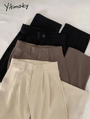 Yitimoky 2022 Fall Pants Women Korean Style Casual High Waist Korean Fashion Office Ladies Elegant Black Straight Suit Trousers