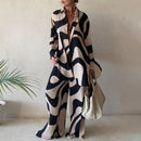 Summer Fashion Printed Loose Long Sleeves Shirts Straight Pants Two Piece Suits New Streetwear Women&