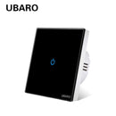 UBARO Eu AC100-240V Tempered Black White Crystal Glass Touch Switch Panel Wall Light Sensor Button 1/2/3 Gang 10A Interruptor