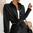 Print Shorts Suits Woman Vintage Long Sleeve Shirt And Short Pants Suit Two Piece Set Female Casual Outfit