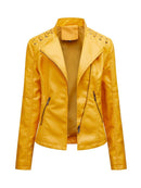 Autumn Winter Pu Faux Leather Jackets Women Long Sleeve Zipper Slim Motor Biker Leather Coat Female Outwear Tops