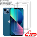4Pcs Protective glass on For iPhone 14 13 12 11 Pro Max XS XR Mini screen protector Tempered glass For iphone 7 8 14 Plus glass