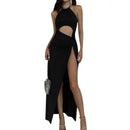 Summer Women Satin Silky Spaghetti Strap Split Long Dress Elegant Sleeveless Backless Club Party Beach Sexy Vestito 2021