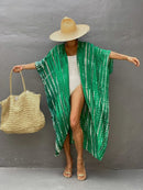 Fitshinling Summer Vintage Kimono Swimwear Halo Dyeing Beach Cover Up With Sashes Oversized Long Cardigan Holiday Sexy Covers