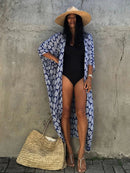 Fitshinling Summer Vintage Kimono Swimwear Halo Dyeing Beach Cover Up With Sashes Oversized Long Cardigan Holiday Sexy Covers