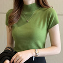 Womens Tops And Blouses Summer Short Sleeve Blouse Women Blusas Mujer De Moda 2021 Turtleneck Knitted Blouse Shirt Tops C931