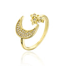 Fashion Classic Sun Moon Star Rhinestone Rings For Women Open Adjustable Zircon Copper 18K Gold-Plating Geometric Rings