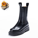 CXJYWMJL Plus Size Genuine Leather Women Chelsea Boots Elastic Band Platform Chimney Boot Ladies Autumn Booties Winter Warm Shoe