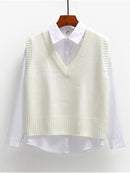 Women Sweater Vest Spring 2021 Autumn Women Short Loose Knitted Sweater Sleeveless Ladies V-Neck Pullover Tops Female Outerwear