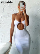 Zenaide 2022 Cut Y2K Long Dress Backless Spaghetti Strap Sexy Maxi Bodycon Dresses Pink Women Summer Black Beach Party Outfits