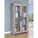 Accent Chests and Cabinets Spacious Wooden Curio Cabinet With Two Glass Doors, Gray Benzara