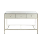 Accent Tables Rectangular Wood and Mirror Finish Sofa Table with 3 Drawers, Silver Benzara