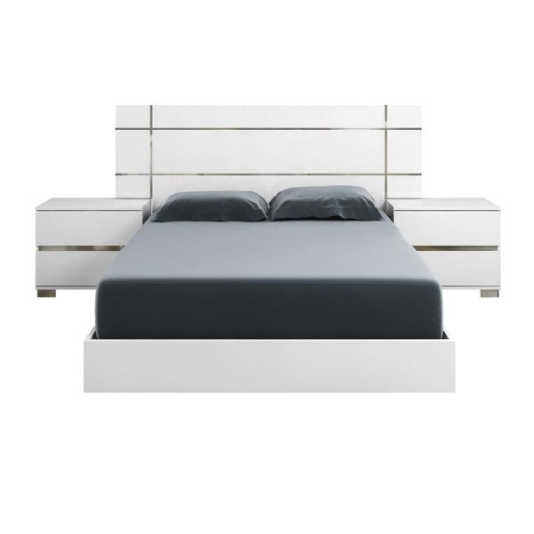Acrylic Lacquer Queen Size Platform Bed White-Platform Beds-White-Acrylic Lacquer-JadeMoghul Inc.