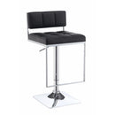 Adjustable Contemporary Metal Bar Stool, Black & Silver-Bar Stools and Counter Stools-Black And Silver-Leather & Metal-Chrome-JadeMoghul Inc.
