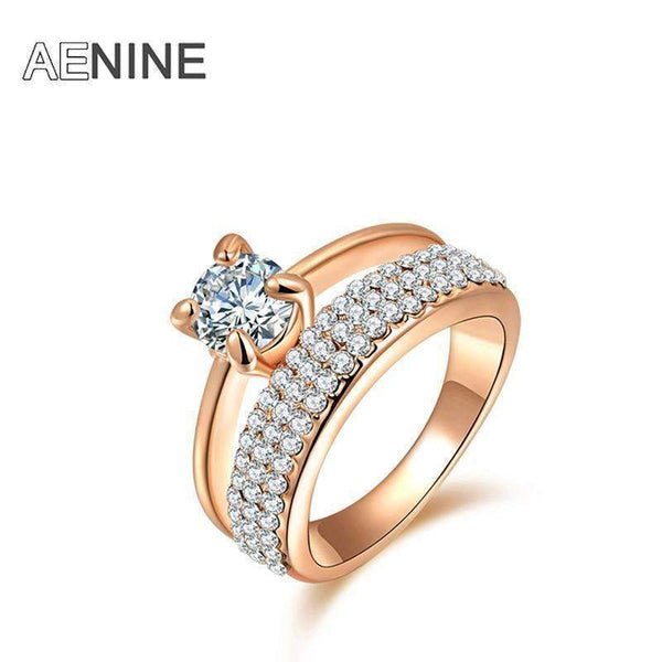 AENINE Classic AAA Cubic Zirconia Finger Rings Pave Setting Austrian Crystal Rose Gold Color Wedding Rings Jewelry R150290250R-8-Rose Gold Color-JadeMoghul Inc.