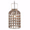 Alluring Caged Metal and Wood Hanging Lantern, Brown and Silver-Lanterns-Brown and Silver-metalwood-JadeMoghul Inc.
