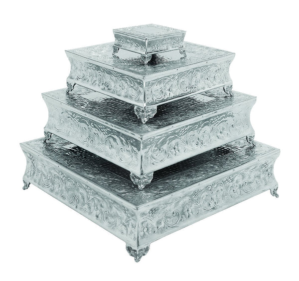 Aluminum Cake Stand Set Of 4 A Dining Area Specific decor-Dessert and Cake Stands-Polished Silver,Gray-Aluminum Metal Alloy-Textured Aluminum-JadeMoghul Inc.