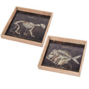 Aluminum Printed Tray , Set Of 2, Black And Brown-Decorative Plates-Black and Brown-Fir Wood Aluminum-JadeMoghul Inc.