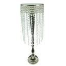 Aluminum Stand With Acrylic Crystal Hangings , Silver And Clear-Home Accent-silver and clear-Aluminum And Acrylic-JadeMoghul Inc.