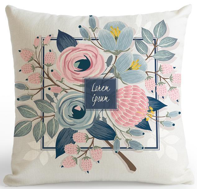 American Style Small Fresh Flower Cushion Pastoral Garden Flowers Bird Garland Leaf Pillow Rose Peony Watercolor For Home Decor-A1-45x45cm Just Cover-JadeMoghul Inc.